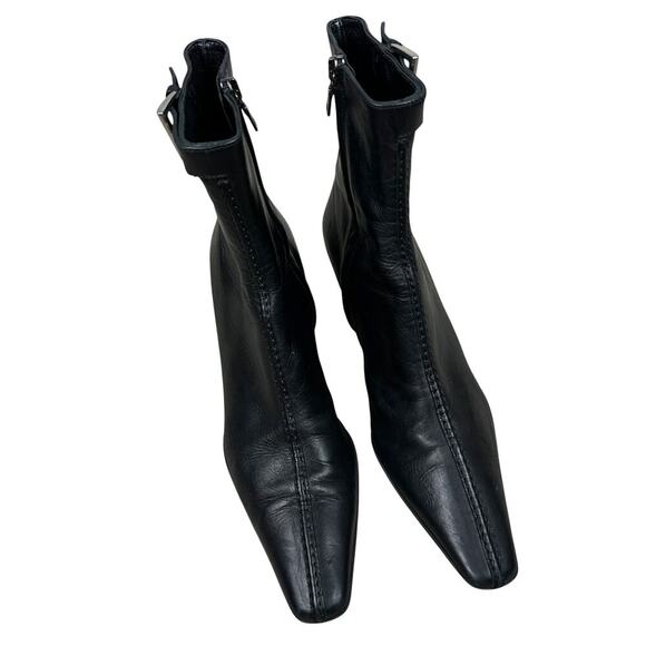 Prada Black Lamb Leather 90s Y2K Pointed Toe Zip Ankle Kitten Heel 7 - Picture 2 of 10